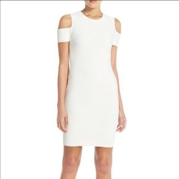 BCBG Maxazria Monicka White Cold Shoulder Knit Body-Con Mini Dress Womens sz 4 - Picture 1 of 7